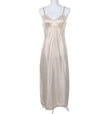 Vintage Talla 36 Lorena Melocotón Beige Largo Deslizamiento Correas Ajustables Midi Foto 1 de 4