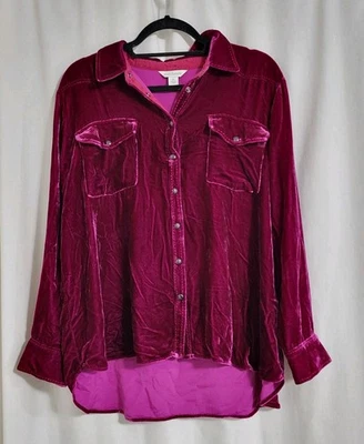 Sundance Cassity Velvet Shirt XL  Button Down Western Pearl Snap Silk Blend Boho - Image 1 of 4