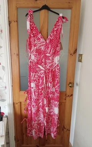 Stunning Monsoon Designer Cotton Floral Jumpsuit Crop Wide Tie Leg Pocket Size L - Picture 1 of 13