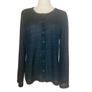 Chico’s Teal/Black Space Dye Lightweight Polyester Knit Button Cardigan Size 1 - Picture 1 of 5