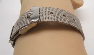 BRAZALETE CINTURÓN MALLA ACERO INOXIDABLE VINTAGE FIRMADO CPT - Imagen 1 de 7