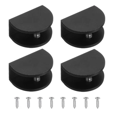 4Pcs Glass Fixing Clip, for 10-12mm Semicircle with screw, Black - image 1 of 4