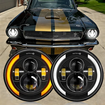 Par de faros LED redondos de 7 pulgadas de haz alto bajo para Ford Mustang 1964-1978 Bronco Foto 1 de 4