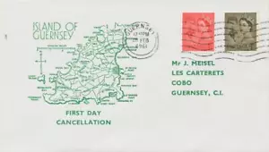 GB GUERNSEY 26.2.1969 QEII 4 d brt vermillon superb FDC UNIQUE POSTMARK-ERROR - Picture 1 of 1