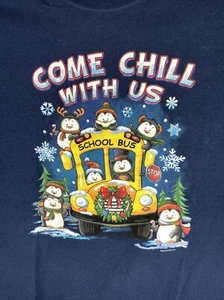School Bus Driver Winter Holiday Christmas T-Shirt Come Chill With Us Penguins - Picture 1 of 4