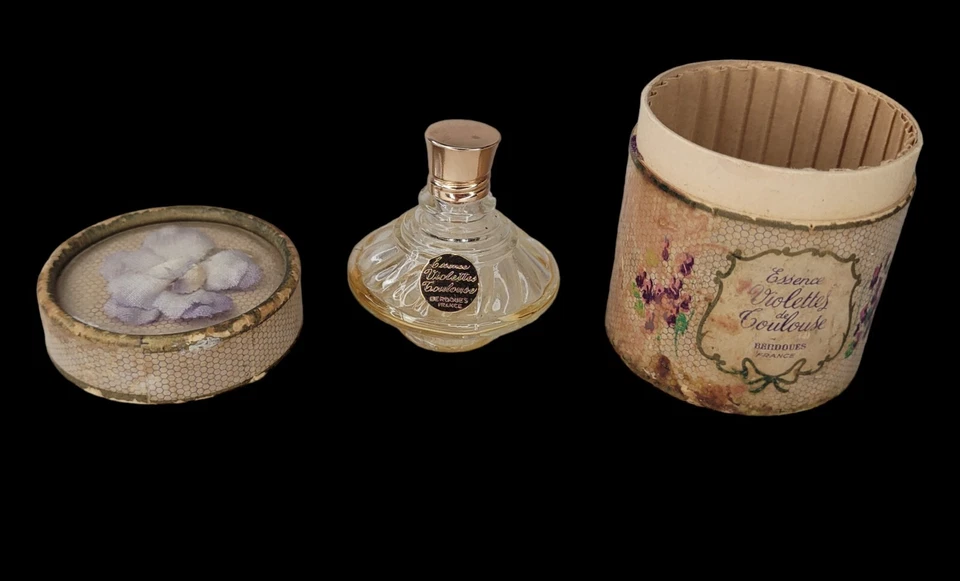 Berdoues violette de toulouse boite et BOUTEILLE PARFUM VIDE verre - Photo 1/4