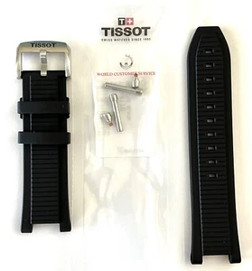 Original Tissot T-Race T141417B Black Rubber Watch Band Strap with Silver Buckle - Picture 1 of 3