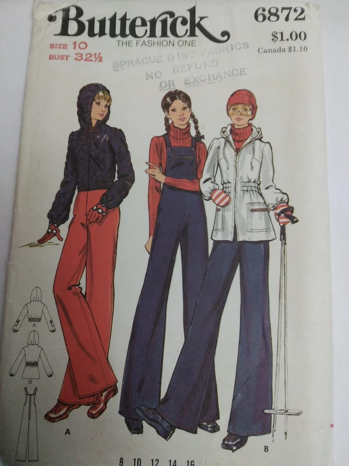 Jumpsuit Jacket Snowsuit Bibs Pants 10 Butterick 6872 Sewing Pattern VTG Winter - Image 1 of 4