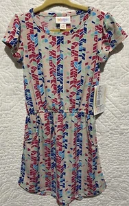 LuLaRoe Girls Mae Dress Size 4 with Pockets Multicolored Abstract Pattern NWT - Picture 1 of 6