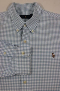 Ralph Lauren Mens Button Down Shirt 2XL Blue Check Long Sleeve Cotton Pony - Picture 1 of 9