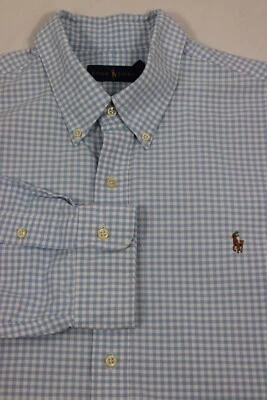 Рубашка мужская Ralph Lauren на пуговицах 2XL синяя клетчатая с длинным рукавом хлопок пони - Изображение 1 из 4
