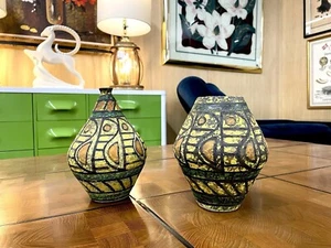 Pair Raymor Italian Made Yellow MidxCentury Modern Terra Cotta Ceramic Vases - Picture 1 of 9