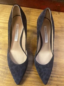 Diane Von Furstenberg Italy Leopard Pointed Toe Suede Heels Sz 6.5 Blue 36.5 EUC - Bild 1 von 5