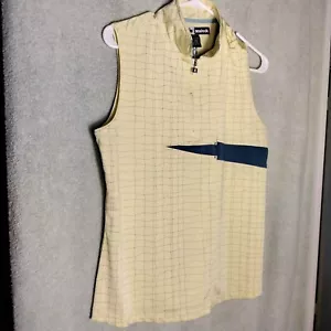 Jamie Sadock Womens Tank Top Size XL Yellow Blue Geometric Sleeveless Zip - Picture 1 of 13