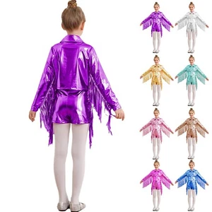 Kids Girls Outfit Hippie Dress Up Shiny Coat With Bottoms Bomber Tracksuits Y2K - Picture 1 of 57