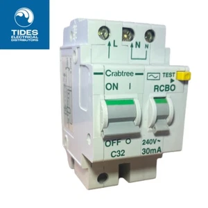 Crabtree Polestar RCBO 32 Amp 30mA Doble Polo C32 Tipo C 32A 602C/323 - Imagen 1 de 2