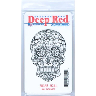 Резиновый зажимной штамп с сахарным черепом темно-красного цвета - Изображение 1 из 4