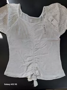 NWT Girls Justice Eyelet Sleeve Ruched Top Size 12 (B8) - Picture 1 of 3