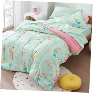 Kids Twin Bedding Comforter Set - Super Twin (5-Piece Set) Mermaid Princess - Picture 1 of 8