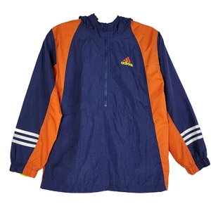 Vintage 90s Adidas Girl Windbreaker Jacket Size Medium Half Zip Navy Blue Orange - Picture 1 of 16
