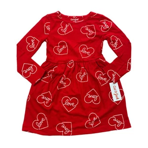 Cat & Jack Girls Size XS 4/5 Long Sleeve Dress Pockets Love Heart Red - Picture 1 of 9