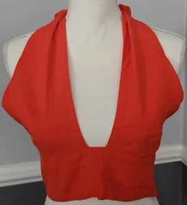 NUEVO CON ETIQUETAS Mujer OLIVÁCEO Naranja CORBATA CUELLO Rouching HALTER CROP TOP Cremallera RAYON Talla M - Imagen 1 de 11