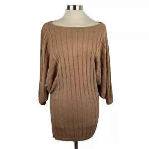 Free People FP Beach Dress M Womens Beige Mini Ribbed Dolman Sleeves Stretch - Picture 1 of 9