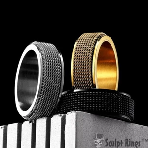 Sculpt Rings™ 316L Stainless Steel Textured Spinner Ring | Graceful Mesh Design - Picture 1 of 13