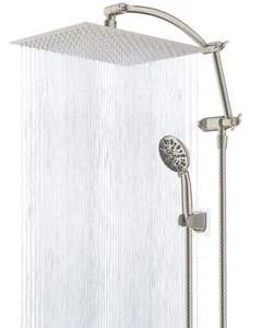 12"Rain Shower Head with Handheld 10 Spray Setting High Pressure Brushed Nickel - Picture 1 of 9