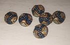 6 Small Antique Champleve Enamel Gold Gilt Brass Buttons Navy & Lt. Blue Detail