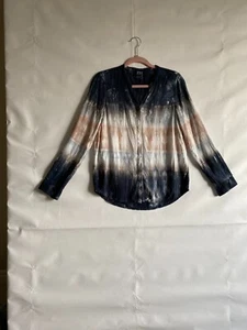 FDJ French Dressing Jeans Women Roll up sleeves Blouse TieDye Blue Beige Size 4 - Picture 1 of 12
