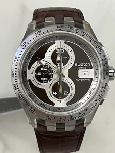 Orologio Swatch Traccia Destra Marrone SVGK408 Diaphane Cronografo Automatico Raro - Foto 1 di 4
