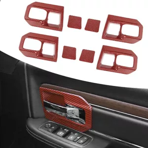 Interior Door Handle Bowl Decor Cover Trim Red Carbon Fiber For 11-17 Dodge Ram - Imagen 1 de 9