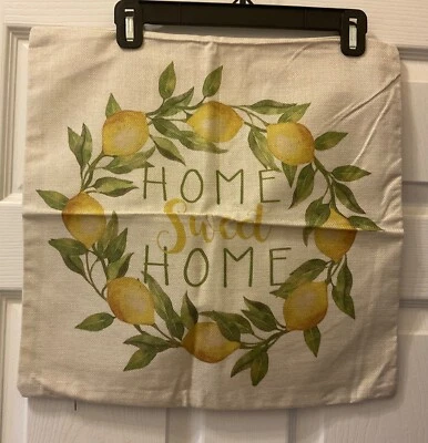 Throw Pillow Cover “Home Sweet Home” Lemon Print/Ivory Cotton Blend 19x19 NEW  - Image 1 of 2