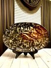 Beautiful Oval Art Tin Metal Brown Orange Hammered Table Wall Home Decor Tray