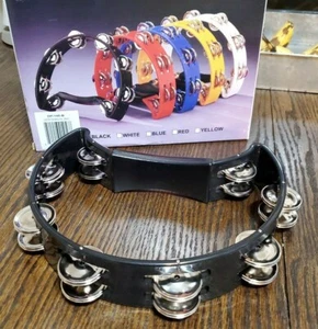BLACK 10" DOUBLE TAMBORINE TAMBOURINE RHYTHM BAND STAGE CHURCH RECORDING MUSIC - Bild 1 von 11