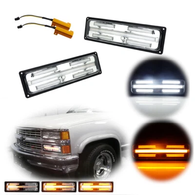 2X Clear Lens LED DRL Turn Signal Light 88-98 GMC Chevy C/K 1500/2500/3500 Truck - Image 1 of 4