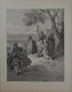 Antique Gustave Dore Religious Art Print Noah Cursing Ham Printed 1880 - Picture 1 of 7