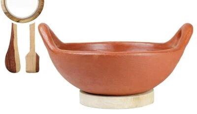 Terracotta Clay Pottery Mud Pot Earthen Handi Cooking Serving Red 1 L - Image 1 of 3