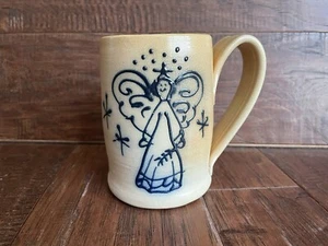 1997 MAPLE CITY GOOSE BERRY PATCH POTTERY MUG CHRISTMAS ANGEL BLUE SALT GLAZED - Picture 1 of 8