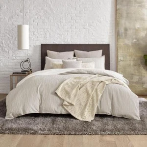 KENNETH COLE NEW YORK Duvet Cover Set Full/Queen 3-Piece Solid Cotton Beige - Picture 1 of 5