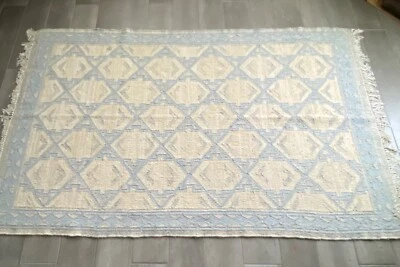 Pottery Barn rug, blue. grey, ivory, handwoven, wool, cotton, soft jute size 5x8 - Image 1 of 4