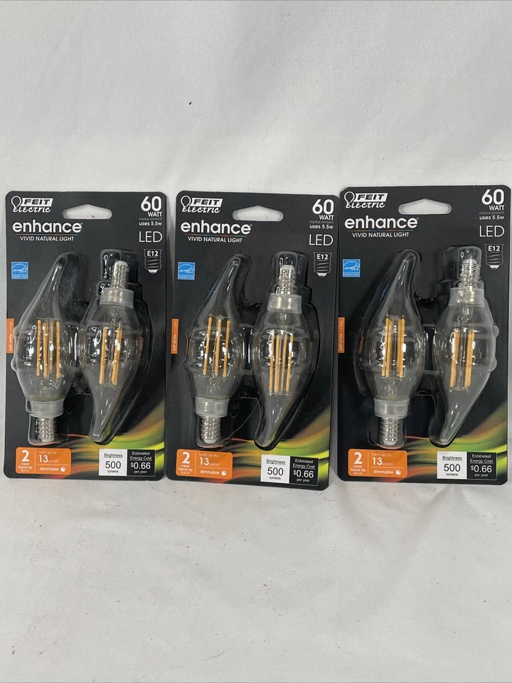 Feit Electric 60W Candelabra Clear LED Light Bulb Bright White 3 Packs 6 Bulbs - Image 1 of 1