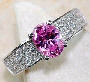 Ring 2 kt behandelter rosa Saphir & Topas 925 Sterlingsilber Größe 6 & 4-3 - Bild 1 von 3