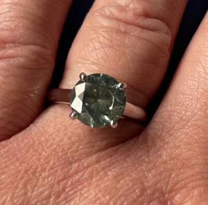 Anillo de oro blanco de 14 quilates azul verde azulado moissanita 3,35 quilates talla N - Imagen 1 de 22