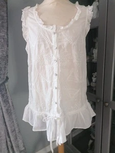 DOROTHY PERKINS LADIES SZ16 WHITE COTTON FLORAL EMBROIDERED Tunic Top - Picture 1 of 9