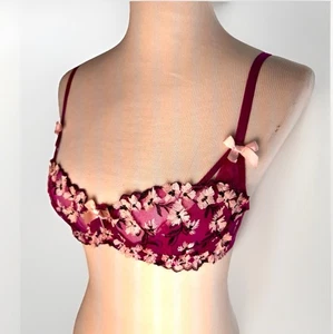 Reggiseno trasparente Agent Provocateur L'Agent viola/rosa 3D pizzo floreale 32C sfoderato - Foto 1 di 8