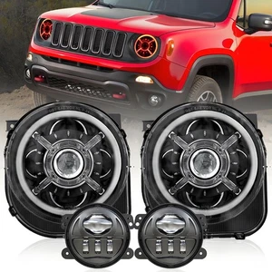 RGB 9" LED Headlights 4'' Fog Lights Kits For Jeep Renegade 2015 2016 2017 2018 - Picture 1 of 10