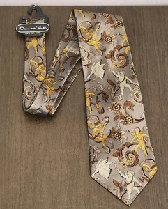 Canadian Retail History SIMPSONS NWT Oscar De La Renta SILK NECKTIE Brown Gold - Picture 1 of 16