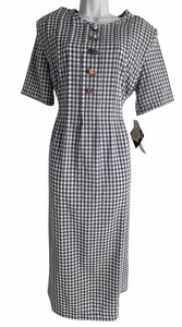 Abito donna vintage Miss Dorby 10 blu bianco a quadri midi cravatta schiena nuovo anni 80 90 - Foto 1 di 14